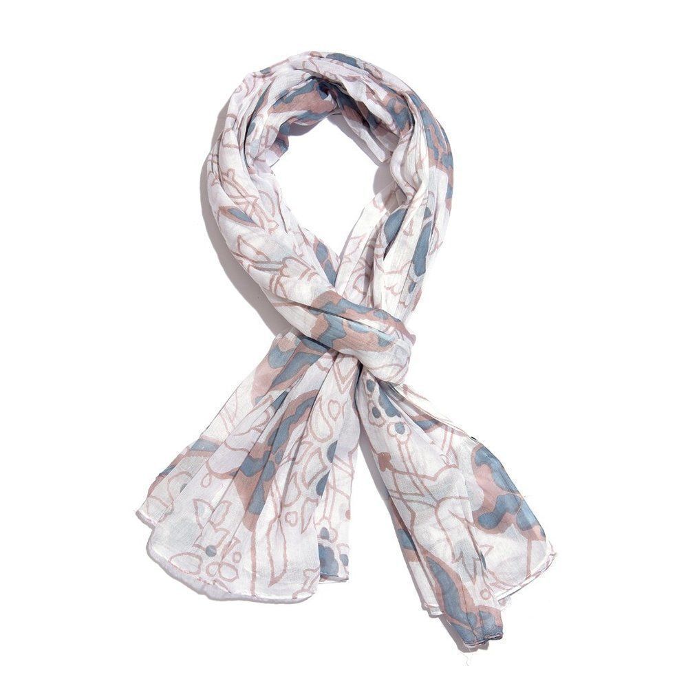 Floral Printed Scarf Blue and White